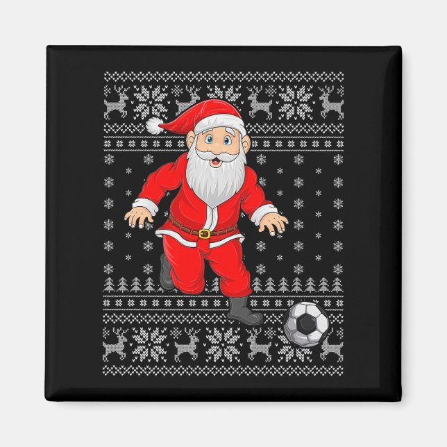 Imán Santa Playing Soccer Football Ugly Christmas Sweat (Frente)