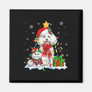 Imán Santa Poodle Con Navidades Del Gato Del Elf Luces 