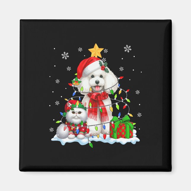Imán Santa Poodle Con Navidades Del Gato Del Elf Luces  (Frente)
