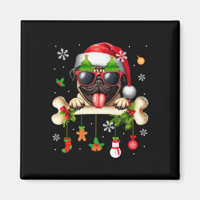 Imán Santa Pug Sungles Cute Bone Xmas Dueño Familia Niñ (Frente)