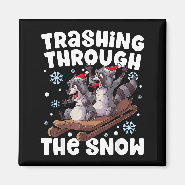 Imán Santa Racoon Trashing Through The Snow Cute Christ (Frente)