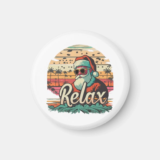 Imán Santa Retro con un título Relájate (Frente)