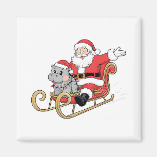 Imán Santa Riding Sleigh con un bebé moo deng Hippo