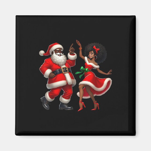 Imán Santa Señora Claus bailando C afroamericana (Frente)