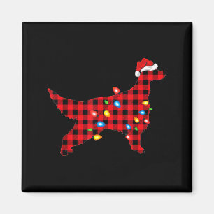 Imán Santa Setter Irlandés de Plaid Búfalo Rojo Navidad
