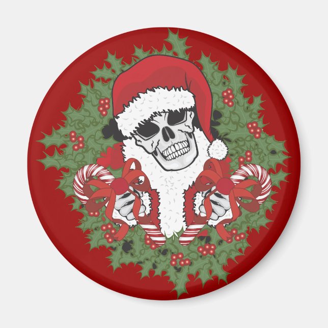 Imán Santa Skull con Wreath (Frente)