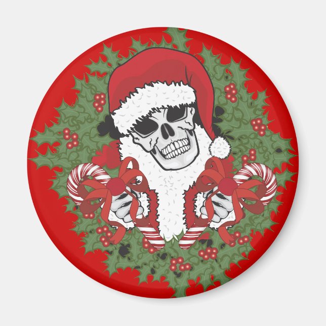 Imán Santa Skull con Wreath (Frente)