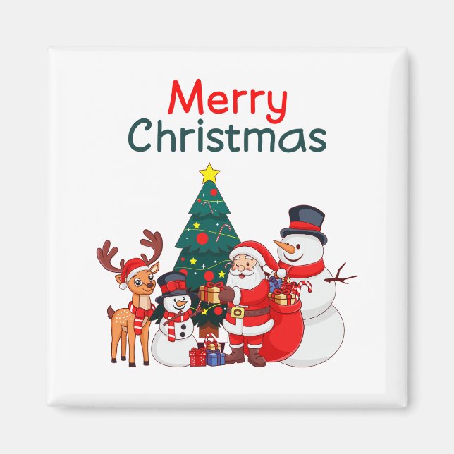 Imán Santa, Snowman Y Los Renos Feliz Navidad (Frente)