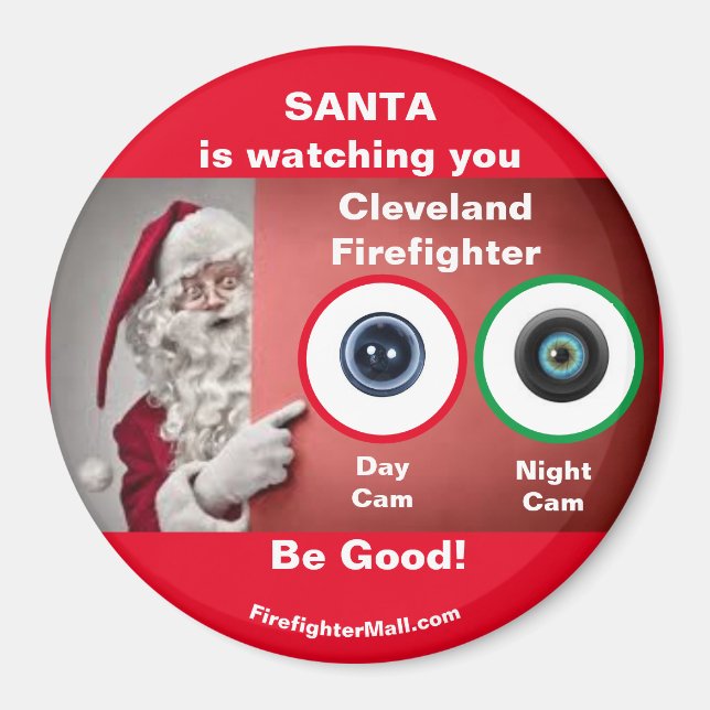Imán SANTA te observa Cleveland Firefighter Magnet (Frente)