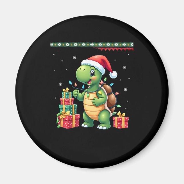 Imán Santa Turtle Christmas Ugly Sweater Funny Holiday  (Frente)