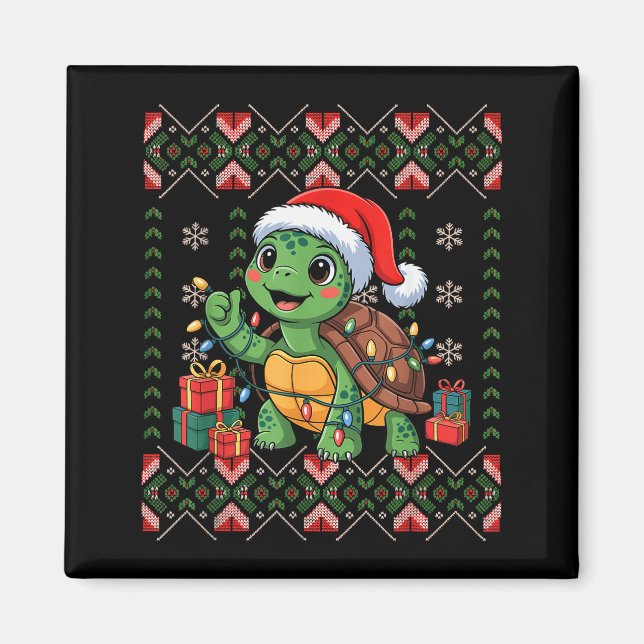 Imán Santa Turtle Christmas Ugly Sweater Funny Holiday  (Frente)