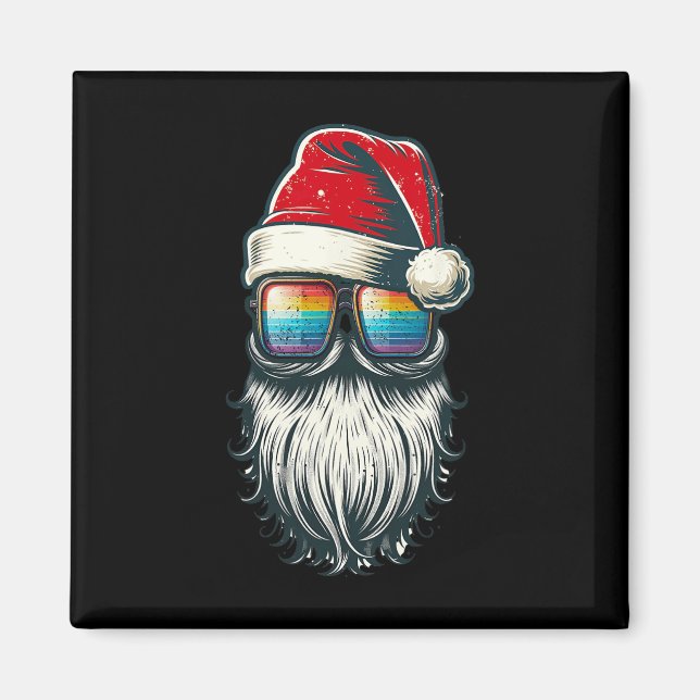 Imán Santa Vintage Glasses Navidades del arcoiris Santa (Frente)