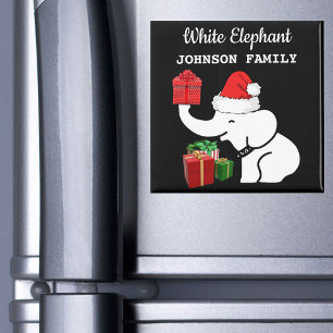 Imán Santa White Elephant Tu nombre Navidades Cocina