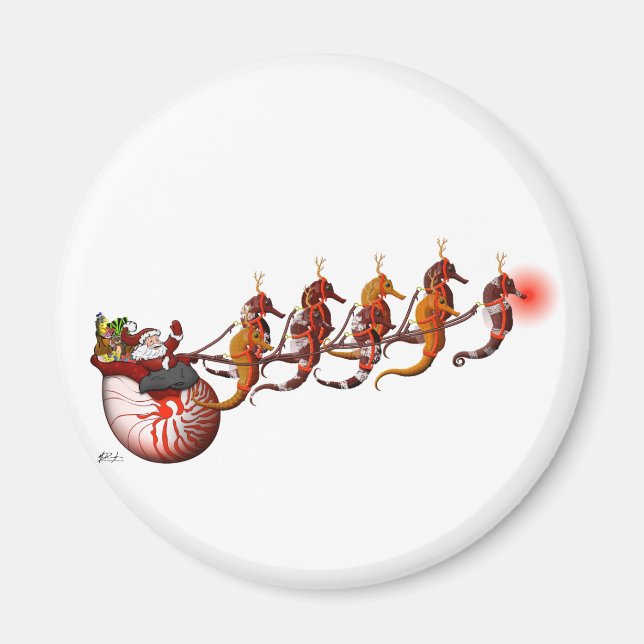 Imán Santa y Seahorse Sleigh Magnet (Frente)