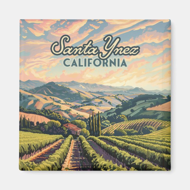 Imán Santa Ynez California Vineyard Retro (Frente)