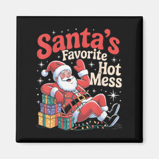 Imán Santa's Favorite Hot Mess Christmas Funny Margarit