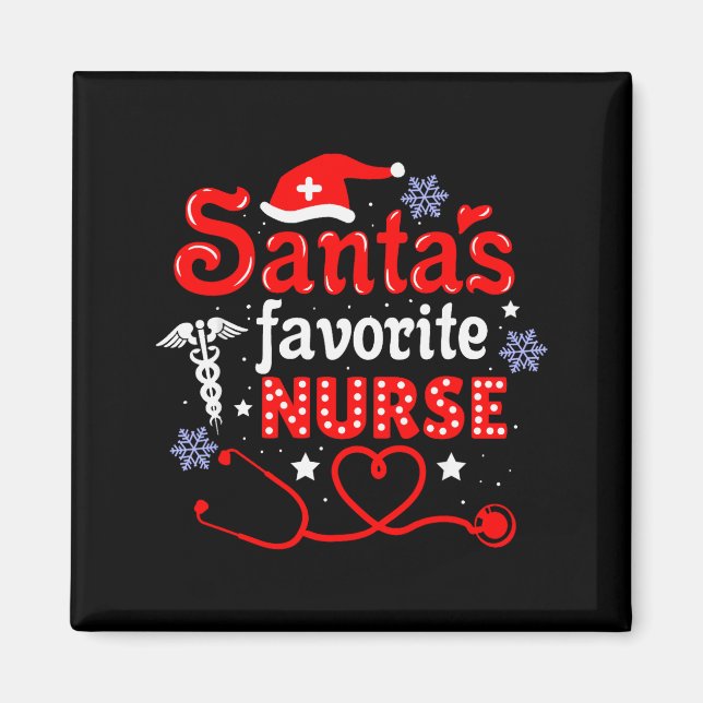 Imán Santa's Favorite Nurse Christmas Short Sleeve  (Frente)