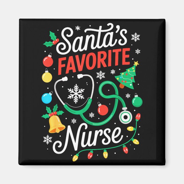 Imán Santa's Favorite Nurse Shirt Men Women Funny Chris (Frente)