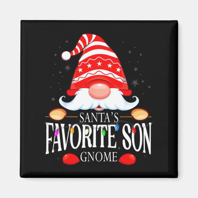 Imán Santas Favorite Son Gnome Matching Christmas Paja  (Frente)