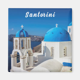 Imán Santorini con iglesia azul y blanco