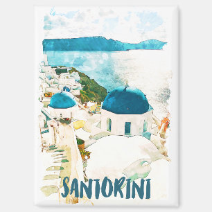 Imán Santorini Grecia Poster de acuarela de viajes