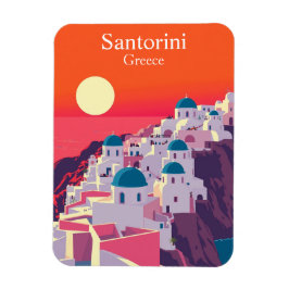 Imán Santorini, Grecia Vintage Travel Blue Domes