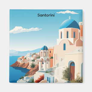 Imán Santorini Retro Grecia Mediterráneo Azul y Blanco