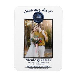 Imán Sapphire Blue Wax Seal Photo Wedding Save the Date