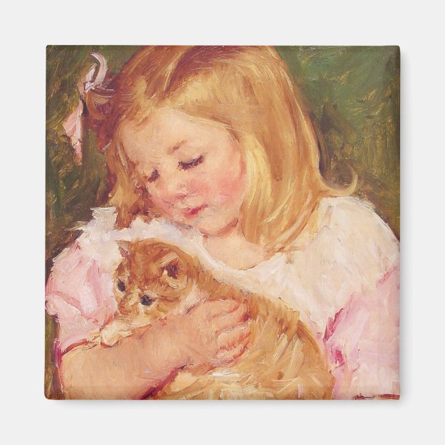Imán Sara Holding a Cat (por Mary Cassatt) (Frente)
