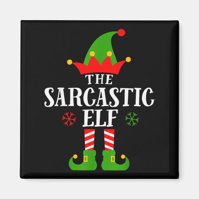Imán Sarcastic Elf Funny Matching Family Group Christma (Frente)