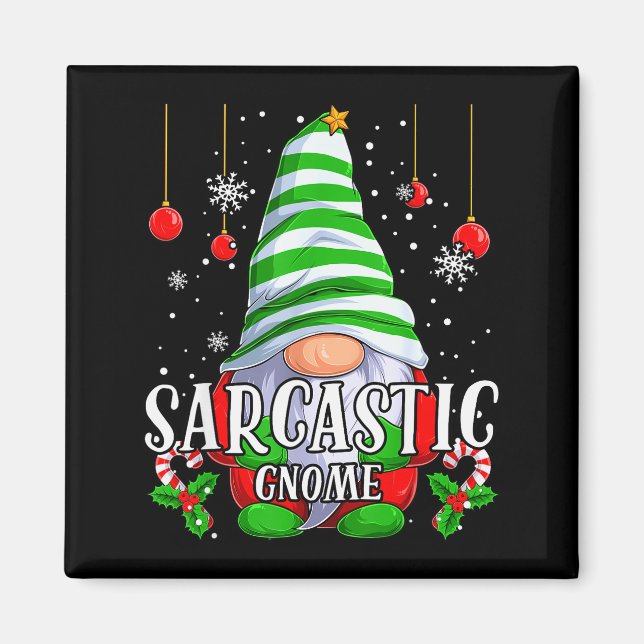 Imán Sarcastic Gnome Christmas Pajamas Matching Family  (Frente)