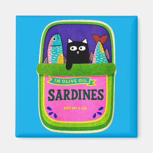Imán Sardinas de Mujeres Pescado Enlatado Gráfico Retro