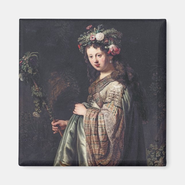 Imán Saskia van Uylenburgh as Flora, Rembrandt, 1634 (Frente)