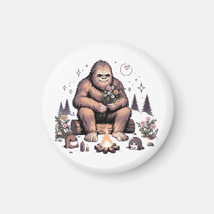 Imán Sasquatch sosteniendo flores