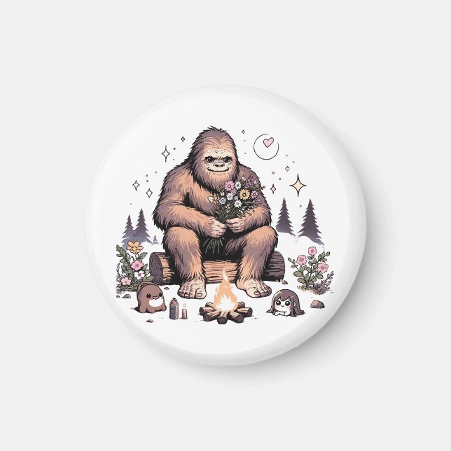 Imán Sasquatch sosteniendo flores (Frente)