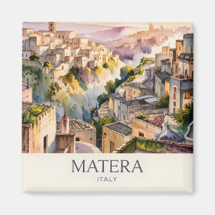 Imán Sassi di Matera Italia Viaje Acuarela Ciudad Retro