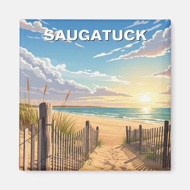 Imán Saugatuck Beach Michigan Travel (Frente)
