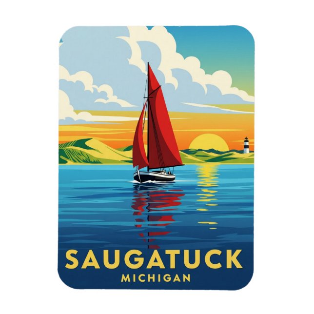 Imán Saugatuck Sailboat Michigan Travel (Vertical)