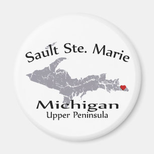 Imán Sault Ste Marie Michigan Heart Map Design Magnet