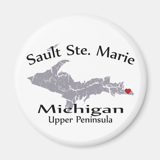 Imán Sault Ste Marie Michigan Heart Map Design Magnet (Frente)