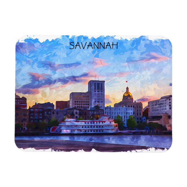 Imán Savannah Georgia Skyline Riverfront (Horizontal)