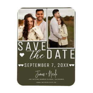 Imán Save the Date 2 Fotos Boda Aceituna Verde Moderna 