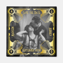 Imán Save the Date Art Deco Boda Gold & Black Photo