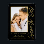 Imán Save The Date Black Gold Stylish Modern Wedding<br><div class="desc">Save The Date Black Gold Stylish Script Modern Wedding Magnets features a black background with your custom photo. Personalize with your text by editing the text in the text boxes provided. Designed for you by ©Evco Studio www.zazzle.com/store/evcostudio</div>