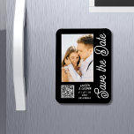 Imán Save The Date Black White Stylish Modern Wedding<br><div class="desc">Save The Date Black White Stylish Script Modern Wedding Magnets features a black background with your custom photo. Personalize with your text by editing the text in the text boxes provided and add your website URL for your custom QR code. Designed for you by ©Evco Studio www.zazzle.com/store/evcostudio</div>