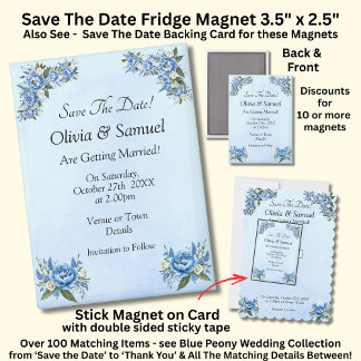 Imán Save The Date, Blue Peony 5" x 2.5" Fridge