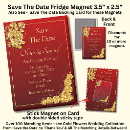 Imán Save The Date, Gold Roses Maroon 5" x 2.5" Fridge