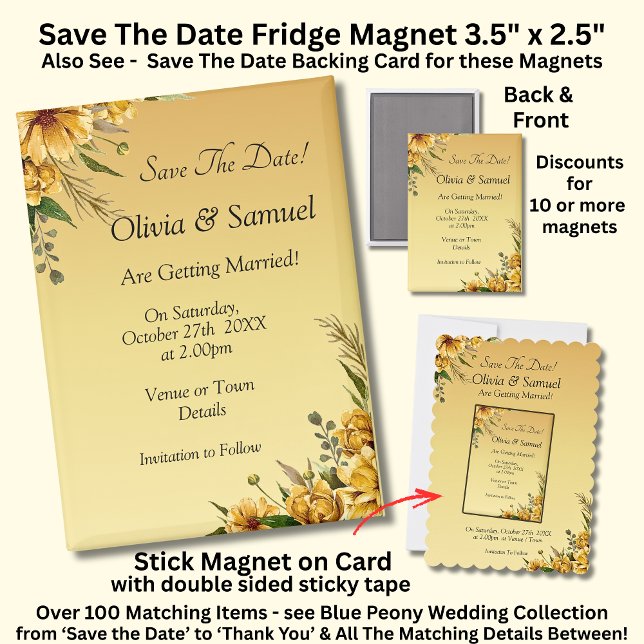 Imán Save The Date, Golden Flowers,  5" x 2.5" Fridge (Subido por el creador)