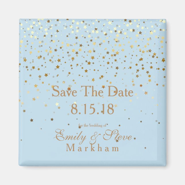 Imán Save the Date Petite Golden Stars Magnet-Blue (Frente)