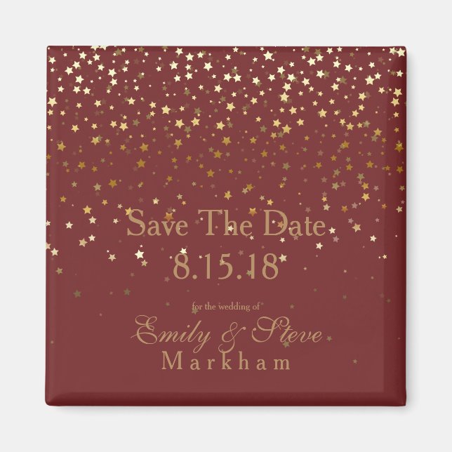 Imán Save the Date Petite Golden Stars Magnet-BRGNDY (Frente)